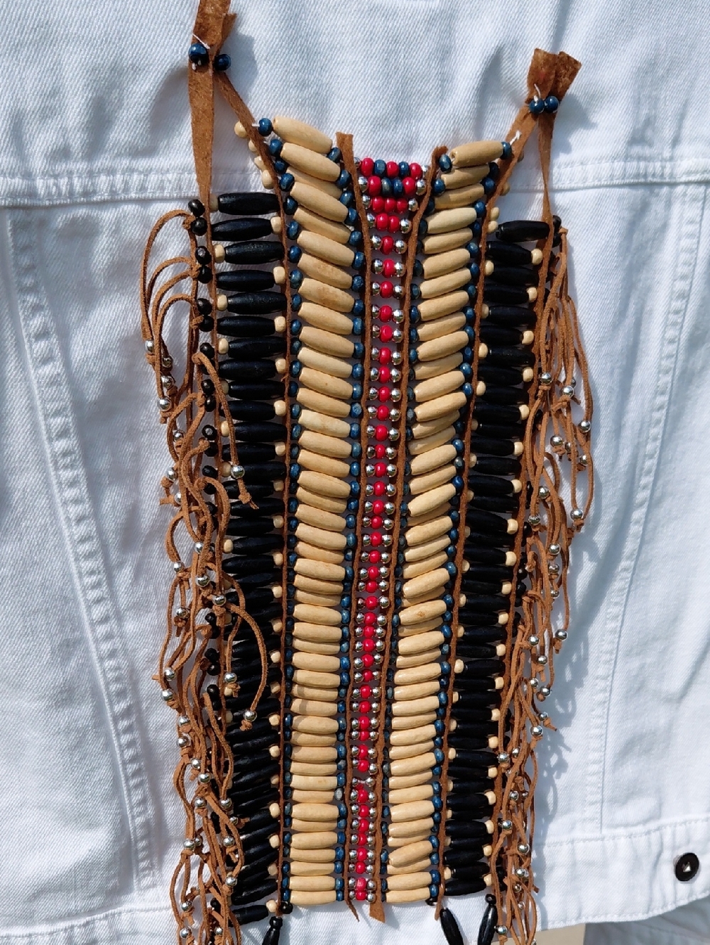 White Beaded Women's Jean Jacket - Picture 4 of 9